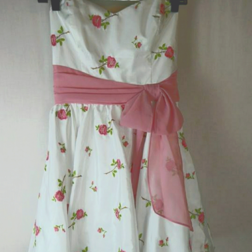 Betsey Johnson Evening Rose Floral Embroidered Strapless Cocktail Dress Size 4